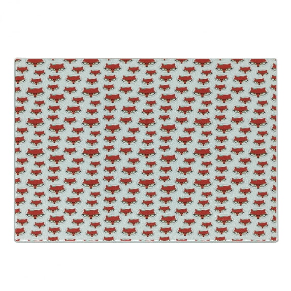 Fox Cutting Board, Cartoon Hipster Lady Glasses and Buckle Inside a Circle of Dots, Decorative Tempered Glass Cutting and Serving Board, Small Size, Mint Green Beige Red, by Ambesonne