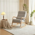 thumbnail image 5 of Fithood 100*65*101cm High Back Belt Waist Pillow Log Color Solid Wood Armrest Backrest Seat Frame Iron Frame Indoor Rocking Chair/armchair dual use Light Gray Linen, 5 of 5