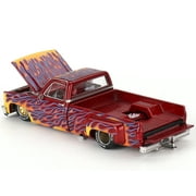 Chevrolet Silverado Dually Pickup Truck On Fire V1 Red Metallic with Flames and Red Interior 1/64 Diecast Model Car by Mini GT