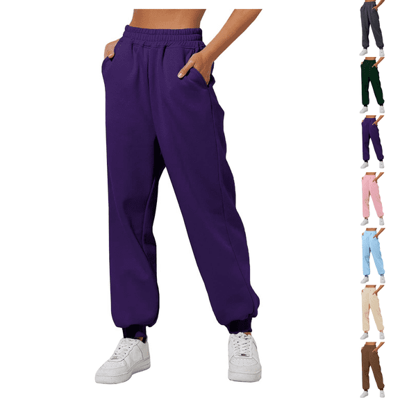Petite Sweatpants For Women Trendy Elastic Waist Cinch Bottom Lounge Pant Lightweight Baggy Joggers With Pocket Purple L