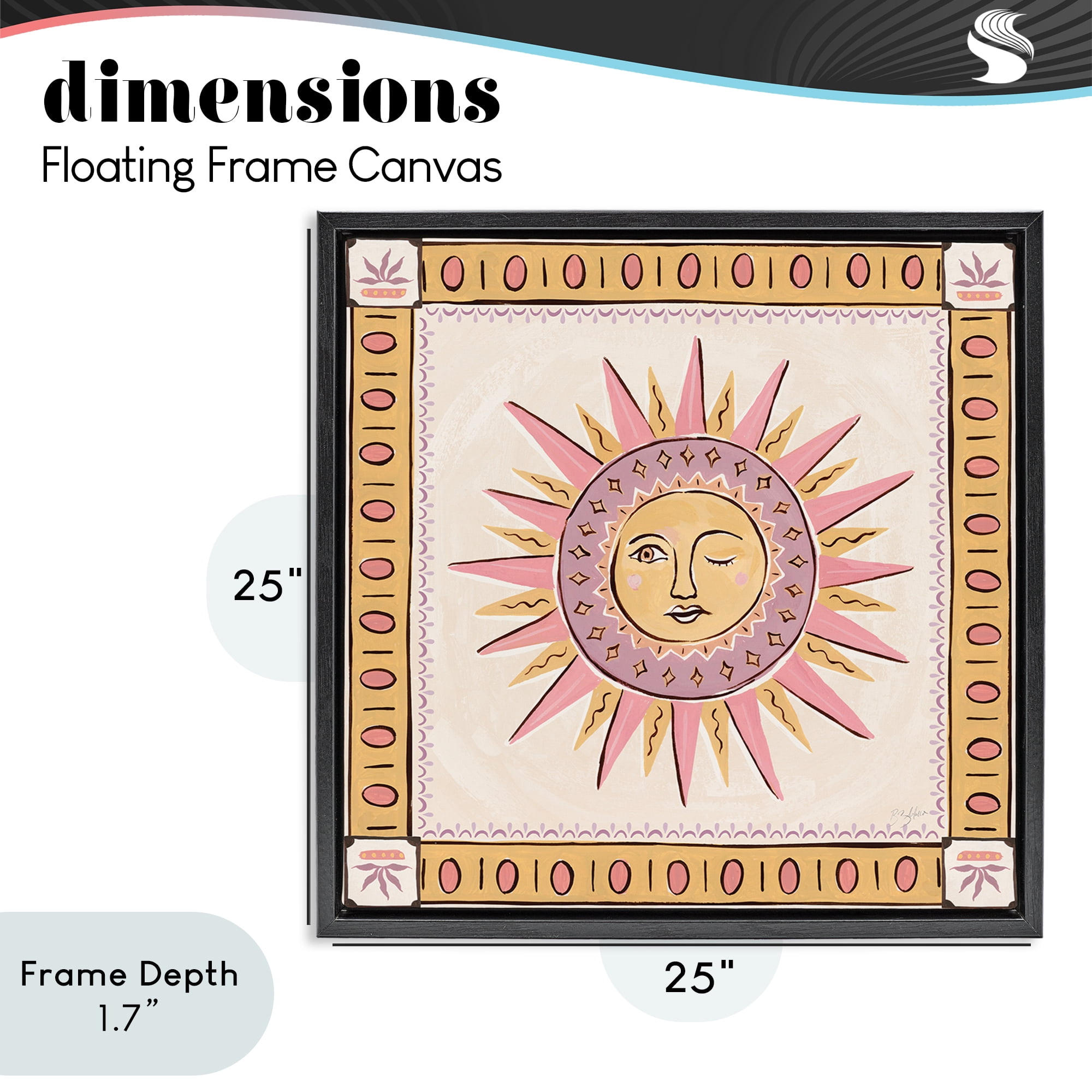 Stupell Industries Pastel Winking Sun with Border Black Framed Floater Canvas Wall Art, design by Two If By Sea Studios