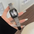 thumbnail image 2 of Band Compatible with Apple Watch Band 38mm 40mm 41mm, Jewelry Metal Strap with Bling Diamond Rhinestone Bracelet Wristband for iWatch Series 9 8 7 6 5 4 3 2 1 SE,Black, 2 of 10