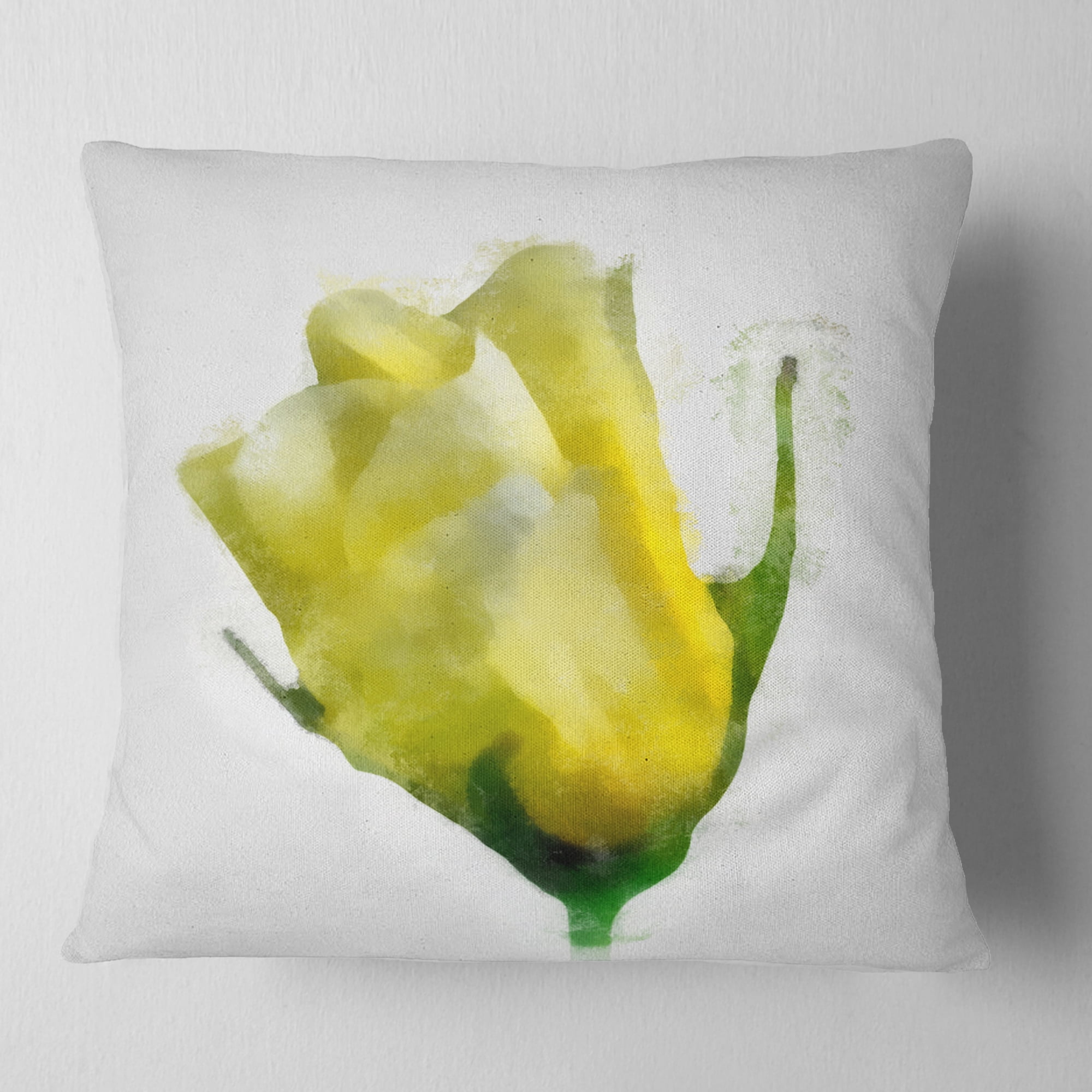 Designart Beautiful Yellow Rose Watercolor - Floral Throw Pillow - 18x18