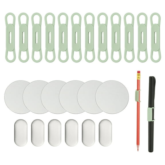 Uxcell 12 Pcs Magnetic Pen Pencil Holder, Silicone Flexible Pencil Holder Adjustable Organizer Clip with 6 Metal Sheet for Refrigerator Whiteboards Desk Clipboard, Green