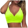 thumbnail image 4 of CAICJ98 Women's Bikini Top Lace Up Crisscross Swim Crop Tops High Neck Swimsuit Bra Padded Yellow,M, 4 of 5