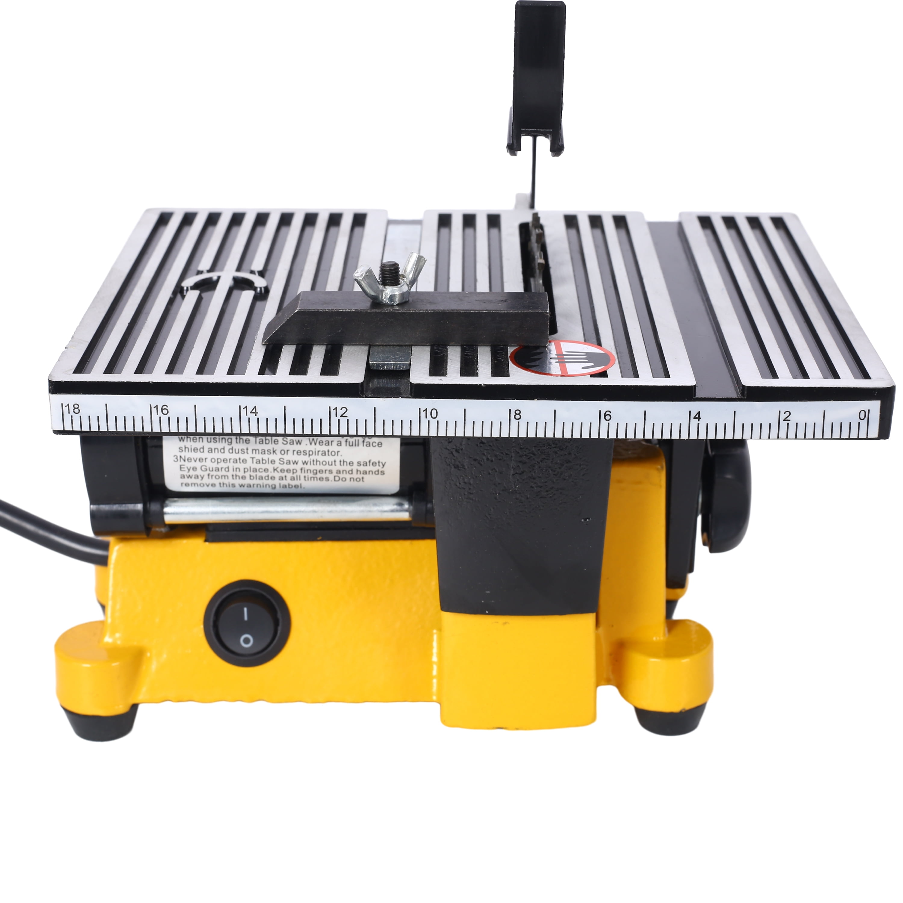 4 Inch Mini Table Saw 90W Multifunctional Desktop Cut Off Miter Saw 4500RPM 3Blades 5/8 Inch Max Depth Metal Wood Glass Stone Cutting DIY Hobbyist Model Maker Precision Compact Portable Steel Frame