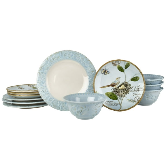 Fitz and Floyd Toulouse 12-Piece Blue Tableware Dinnerware Set (Service for 4)
