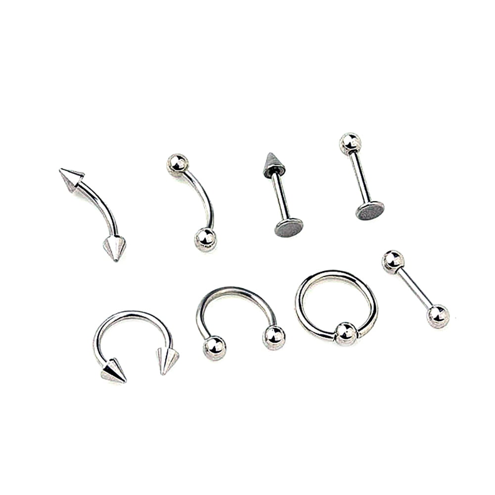 8Pcs Stainless Steel Straight Barbell Tragus Ring Lip Tongue Ear Studs 14g 