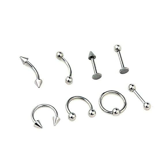 UDIYO 8Pcs Mixed Style Lip Tongue Eyebrow Nose Ring Barbell Body Piercing Jewelry