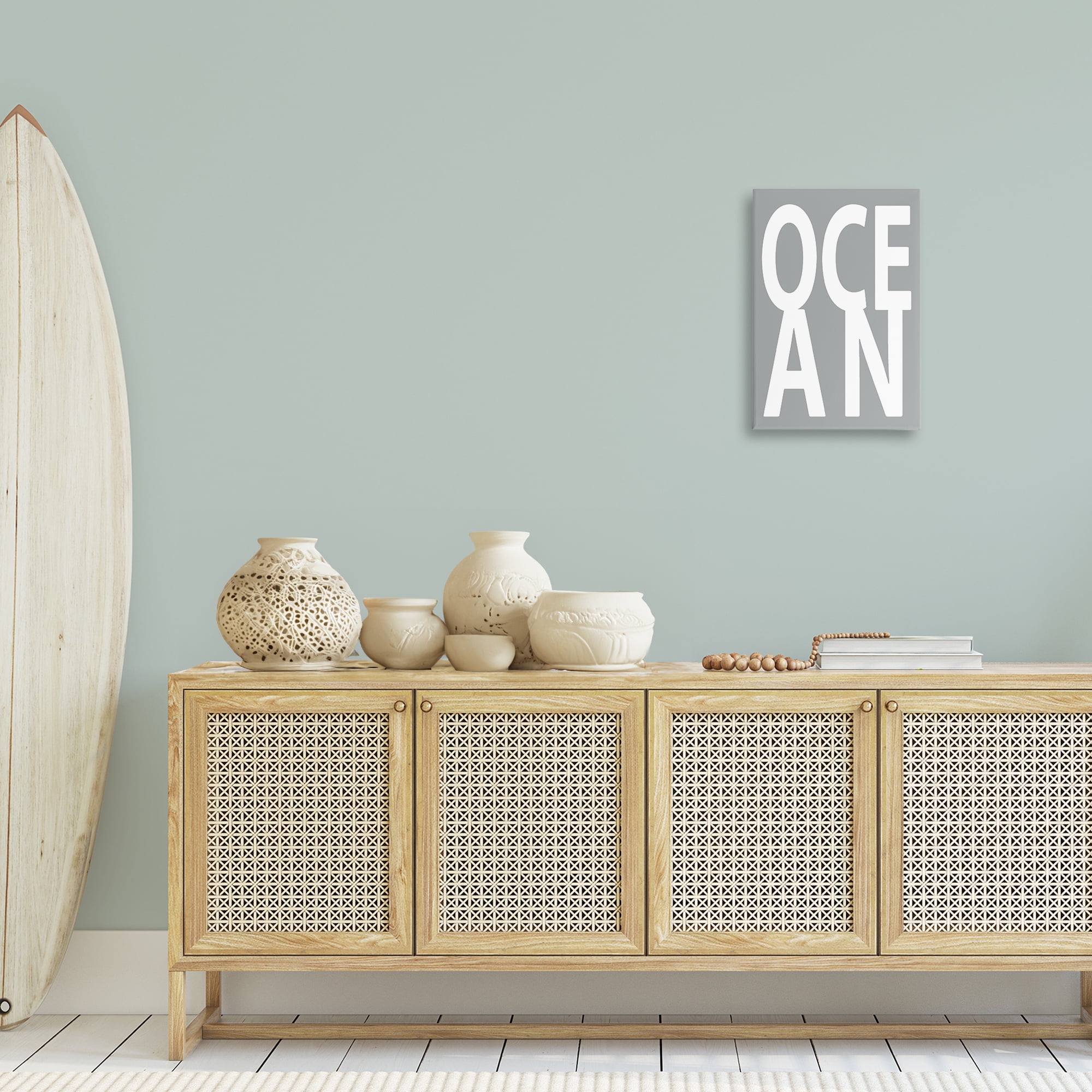 Stupell Industries Ocean Word on Grey Typography Painting Gallery Wrapped Canvas Art Print Wall Art, 16 x 24