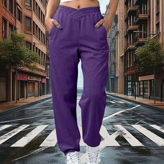 SBYOJLPB Women's Casual Joggers with Cross-Waist Elastic Band and Pockets Sweatpants for Autumn Winter Xmas