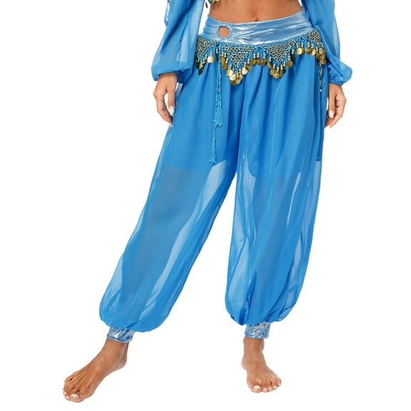 inhzoy Women's Belly Dance Pants Halloween Carnival Costume Indian Dance Harem Pants Baggy Arabic Sky Blue One Size