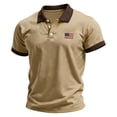 thumbnail image 2 of Men's Patriotic Vintage Polo Shirt for US 250th Anniversary with Contrast Collar and Sleeve Cuffs Featuring American Flag Embroidery Short Sleeve Design&nbsp; Khaki XL, 2 of 4