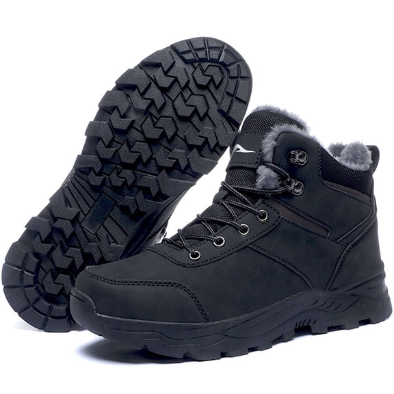MeMoride Mens Snow Boots Waterproof Warm Faux Fur Lined Ankle Booties Non-slip Winter Hiking Boots for Men