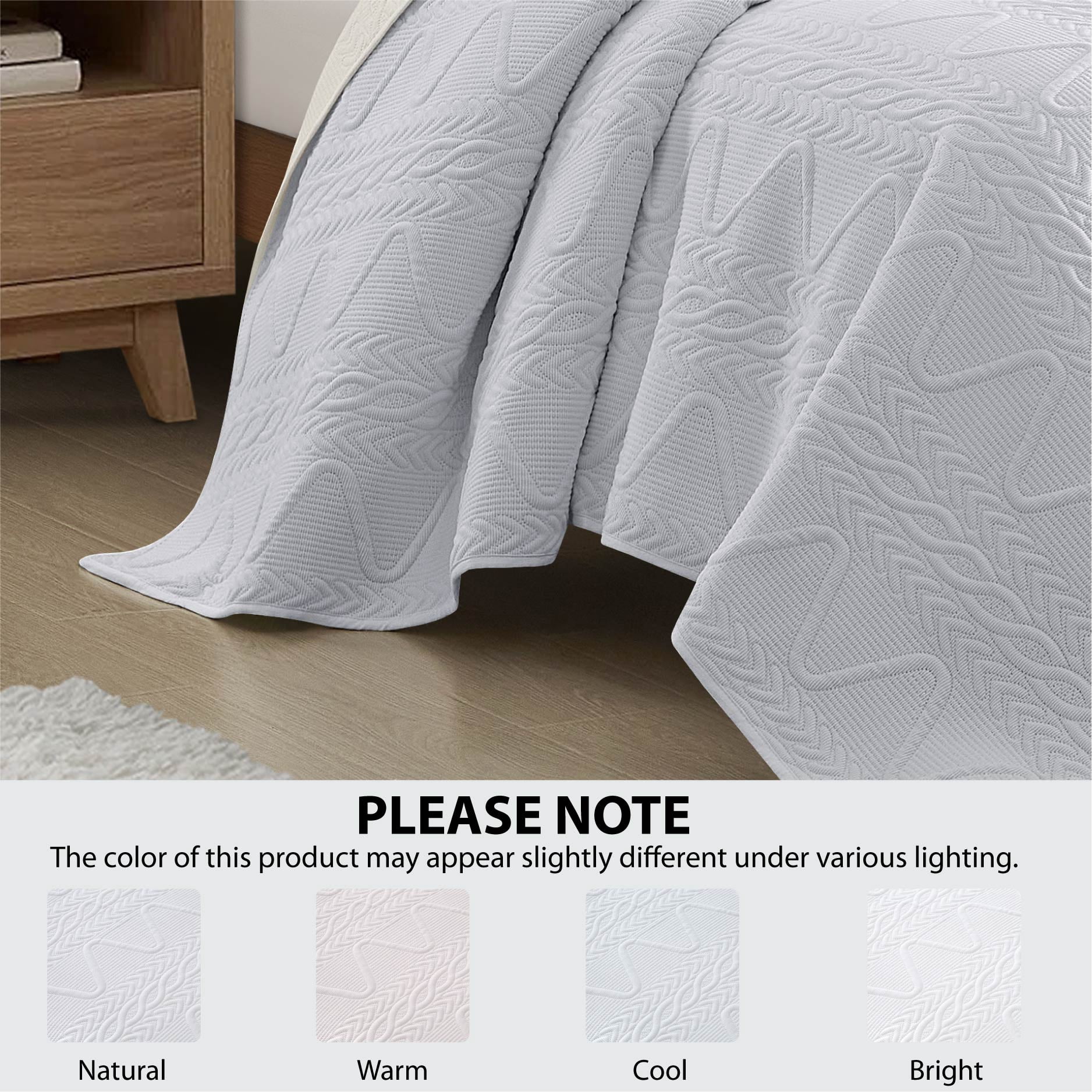 Mainstays Stitched Corded Quilt, White, Full/Queen Bedding