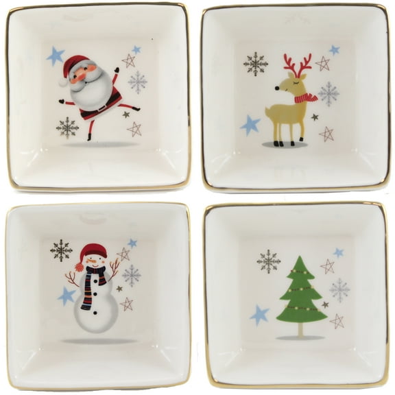 Tabletop Square Dish Ceramic Christmas Container Gold Rim Wi0022