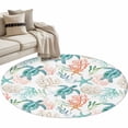 thumbnail image 2 of Teal Sea Turtle Starfish Round Area Rugs 3 ft, Summer Beach Coral Shell Watercolor Washable Small Area Rug with Non-Slip Sturdy Edge Binding Round Front Door Mat Floor Carpet for Entryway, 2 of 9