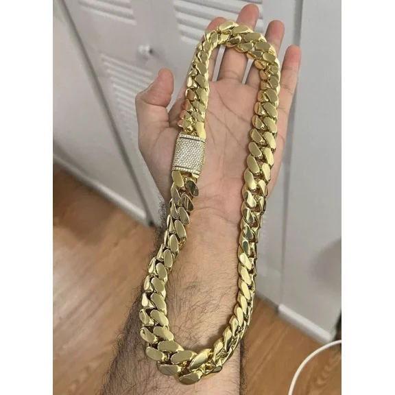 14mm x 24"Miami LINK Cuban Real Moissanite Men's Chain 14k Yellow Gold Plated