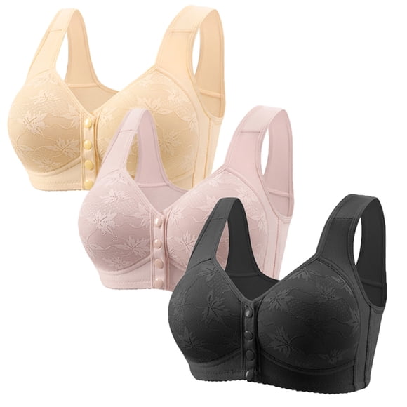 Tqyyweavej 3pcs Daisy Bras for Older Women Upgraded Daisy Bra for Seniors Front Closure No Underwire Comfortable Plus Size Everyday Bra M-6XL