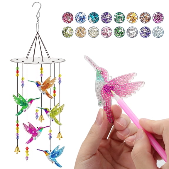 Diamond Painted Wind Chimes, EEEkit Hummingbird DIY Sun Catchers Hanging Ornaments for Beginners Adults Yard Garden