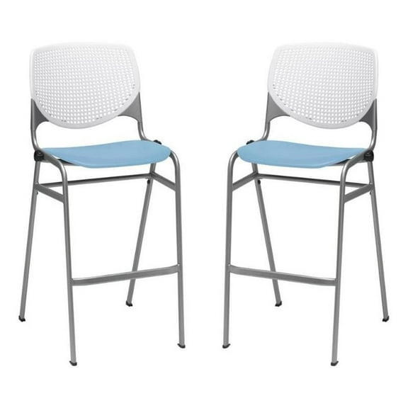 Home Square Stack Barstool in White Back/Sky Blue Seat - Set of 2