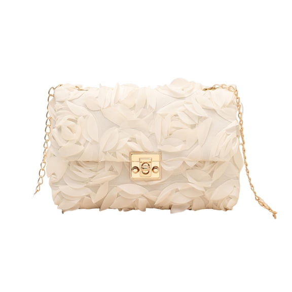 Women Clutch Purse, Chiffon 3D Floral Crossbody Clutch Bag, Evening Handbag, Gold-Tone Chain Strap, for Wedding, Prom, Party.