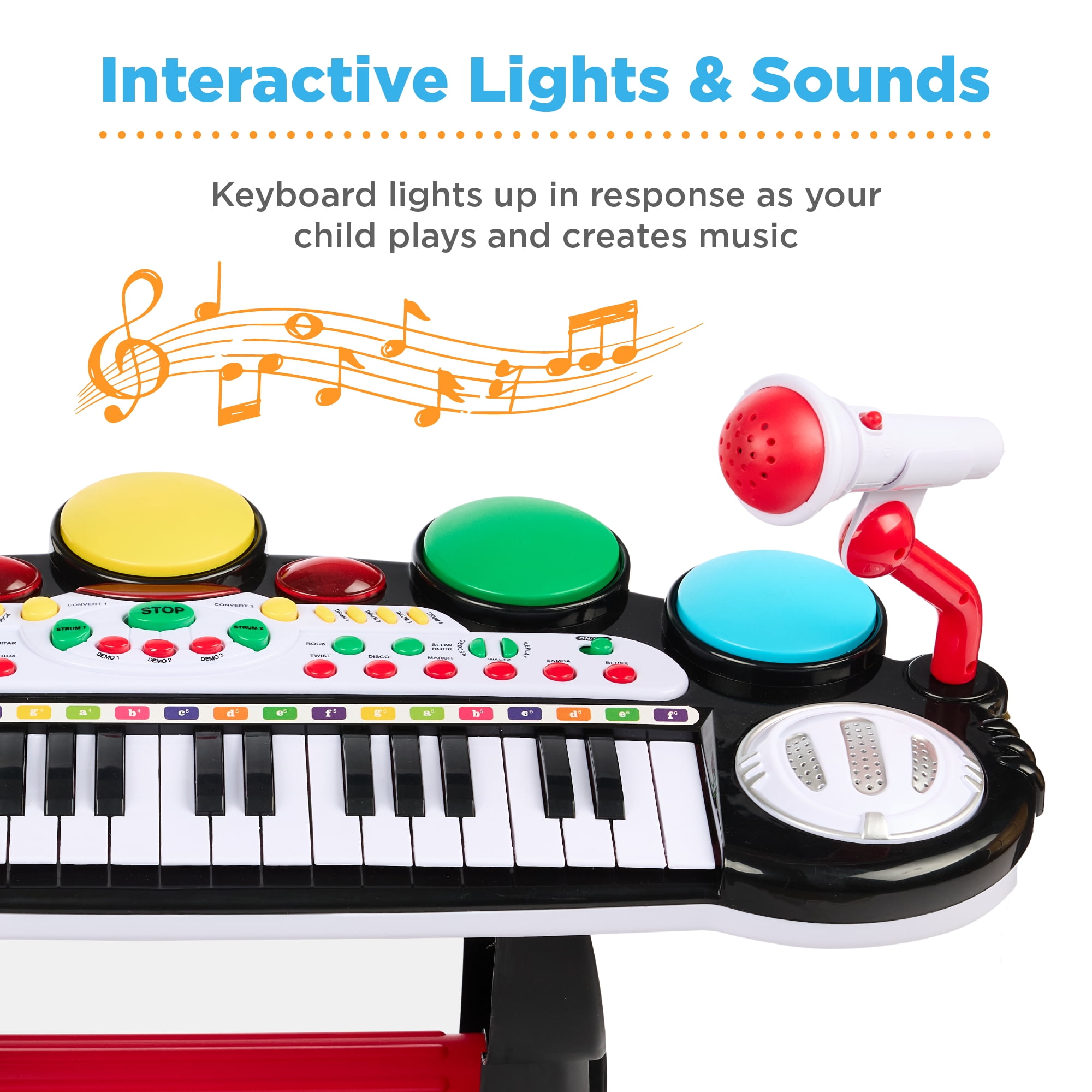 Best Choice Products 37-Key Kids Electronic Piano Keyboard w/ Multiple Sounds, Lights Microphone, Stool - Black