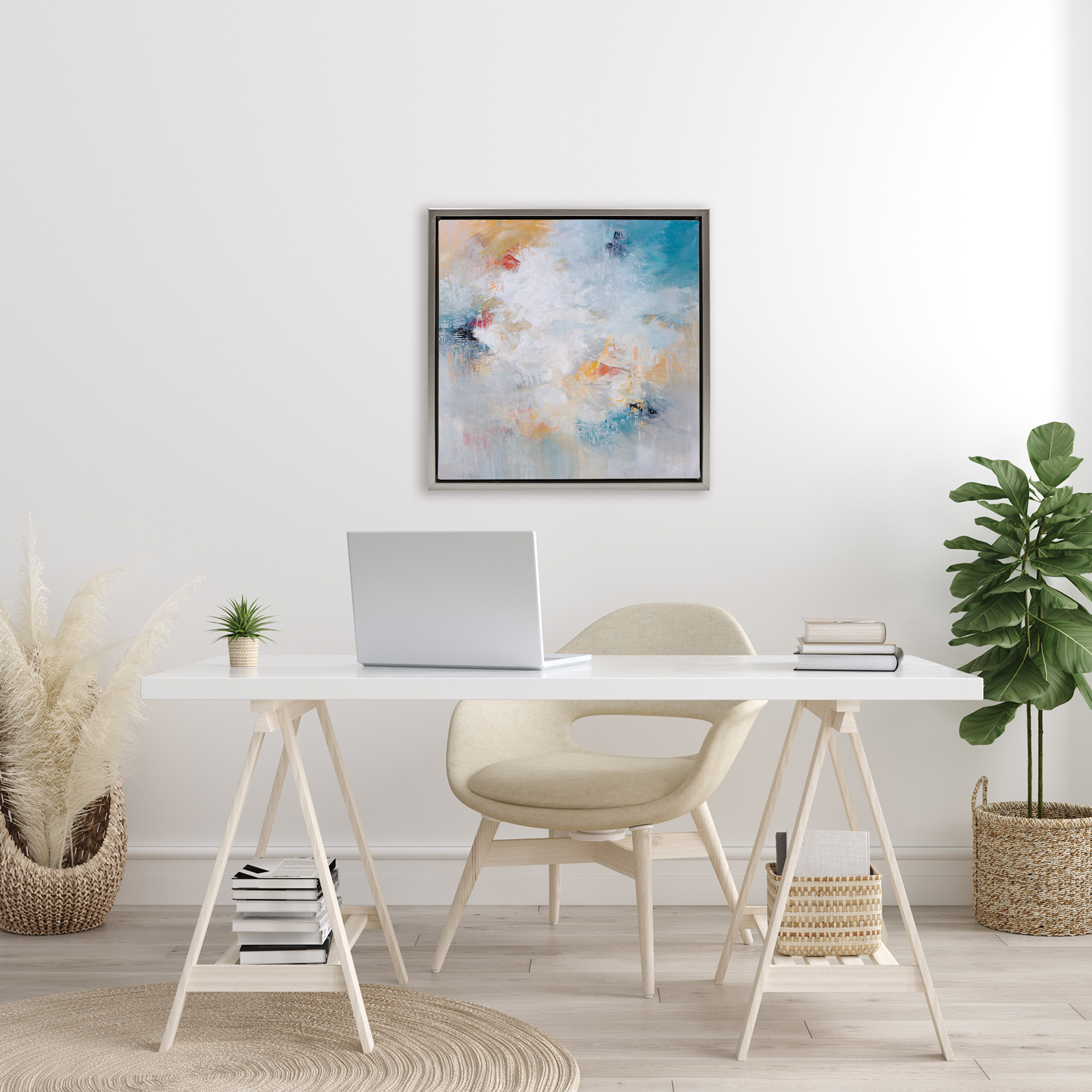 Veiled Dance Abstraction Gray Framed Floater Canvas Wall Art, design by Karen Hale