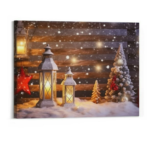 Creowell  Decorative Christmas Canvas Wall Art Prints Tree and Candles Picture Winter Snow Scene for Holiday Decor 20x16 Inch