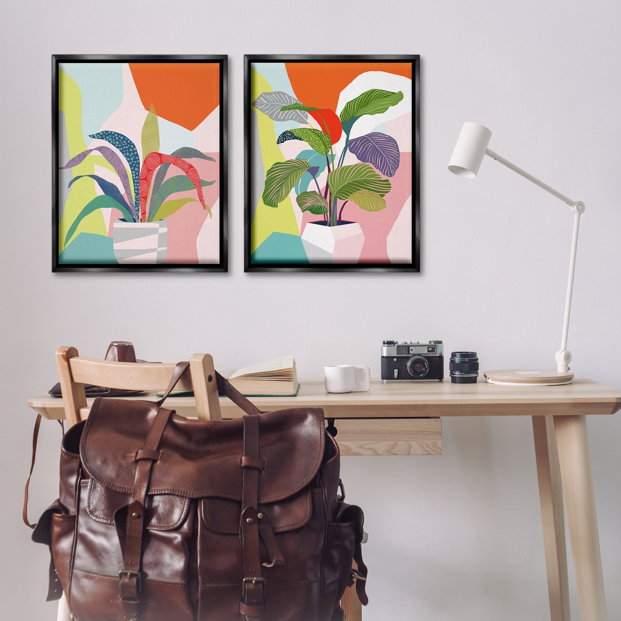 Stupell Industries Lively Patterned Plant Leaves Floral & Botanical Painting Black Floater Framed Canvas Art Print Wall Art, 31 x 25, Set of 2