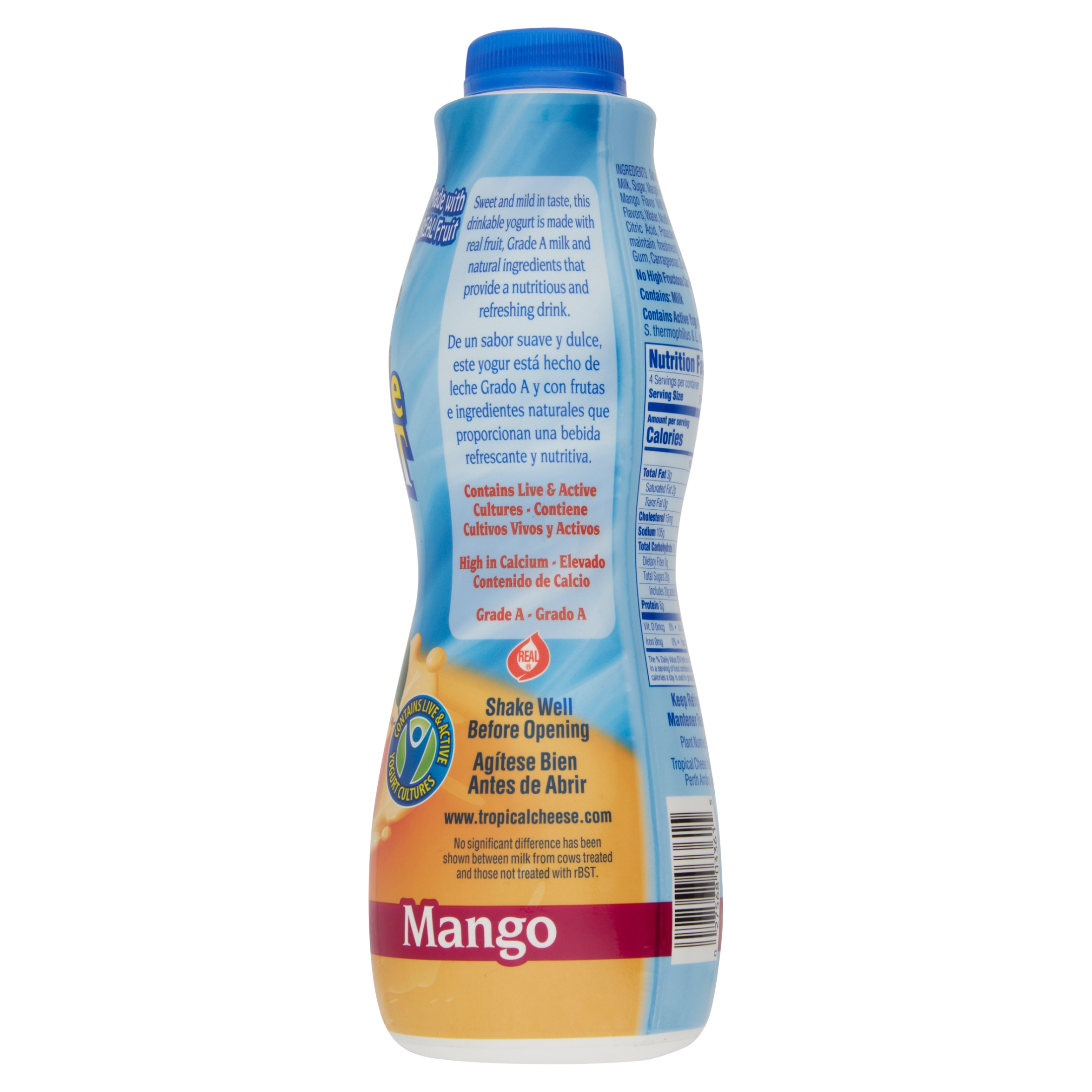 Tropical Low-Fat Mango Drinkable Yogurt, 28 fl oz Resealable Plastic Bottle, 8g Protein Per Serving