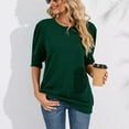 thumbnail image 4 of SWSMCLT Women's Half Sleeve Sweatshirt Casual Spring Tunic Shirts Slim Fit Top Puff Sleeve Tshirt Crew Neck Fall Dark Green XX-Large, 4 of 4