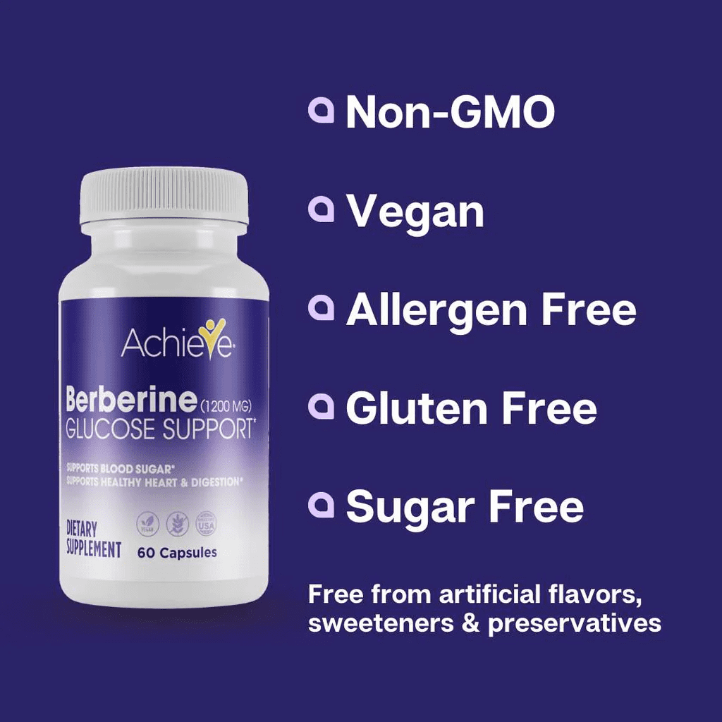 Achieve Berberine Supplement, Daily Wellness & Energy Support, Non-GMO - 60 Capsules