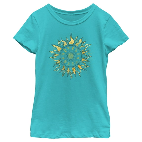 Girl's Lost Gods Astrology Sun Wheel Graphic Tee Tahiti Blue Medium