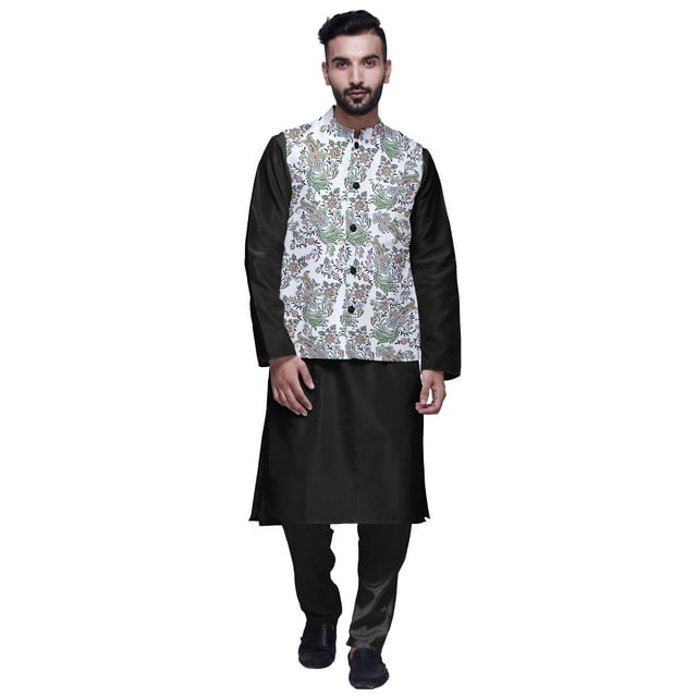 Atasi Kurta Pyjama Uni et Ensemble de Veste Nehru Imprimée pour Tenue de Fête pour Hommes