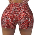 thumbnail image 2 of Rateoe Vintage Red Paisley Printed Power Workout Shorts for Women Tummy Control Squat Proof Ribbed Thick Seamless Scrunch Active Short-Large, 2 of 8