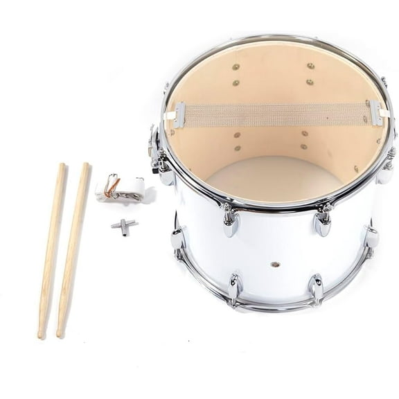 QRKD 14 x10 inches Marching Drum, Snare Drums Suitable for Students with Pair of Drumsticks, Key, and Strap (White)