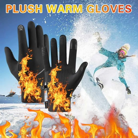 Jacenvly Winter Gloves Women Winter Warm Windproof Gloves Thickening Plush Full-Finger Touching Screen Outdoor Cycling Zipper Gloves Size Fits All Unisex