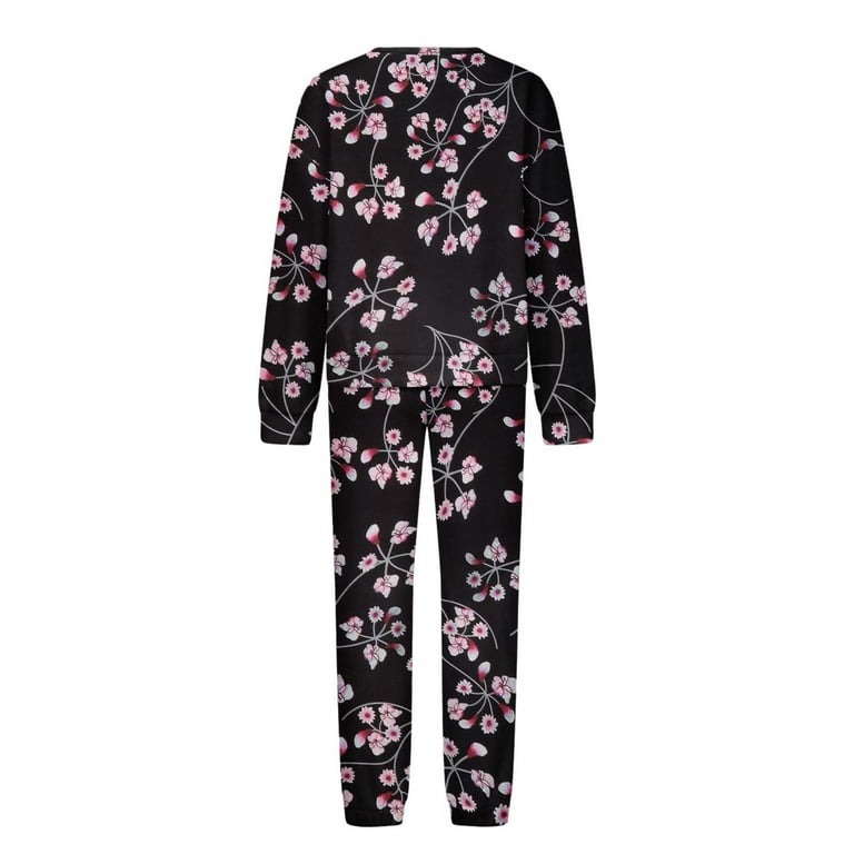 RQYYD Women's 2 Piece Floral Print Sweatsuit Outfits Long Sleeve Crewneck Pullover  Sweatshirt Drawstring Jogger Pants Lounge Sets Pink XXL 