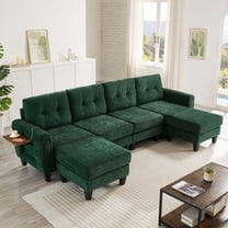 Harper & Bright Designs Modular Sectional Sofa Set with 2 Ottoman, 4-Seat U-Shaped Couch with USB Ports and Side Tables, Chenille Upholstered Sectional Sofa for Living Room, Green