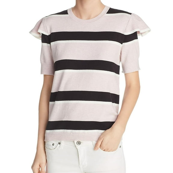 Parker Womens Maren Striped Ruffled Knit Sweater, Pink, Large