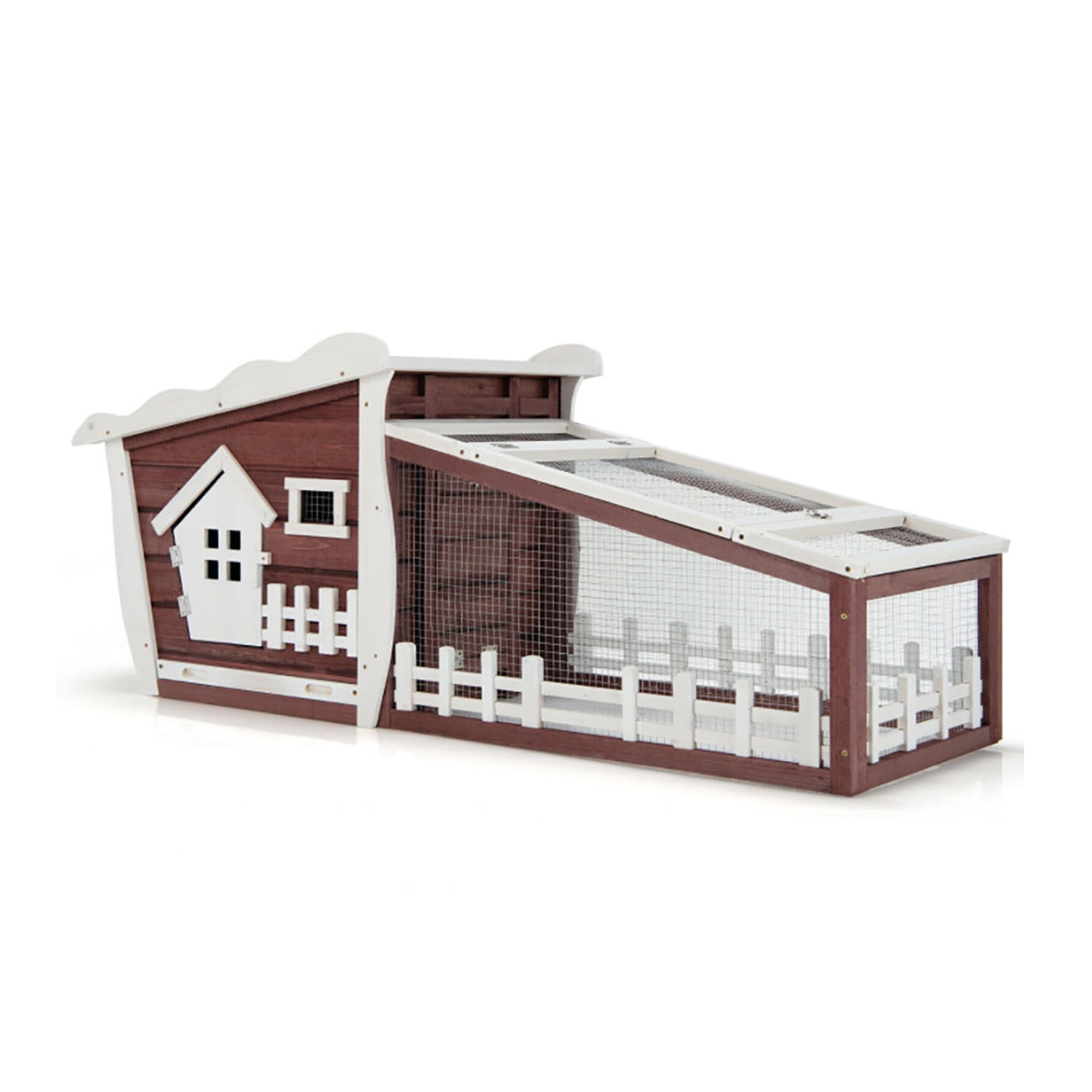 Kadyn 62" Outdoor Rabbit Hutch, Wood Chicken Coops with Pull Out Tray, Pet Cages for Small Animals, Red