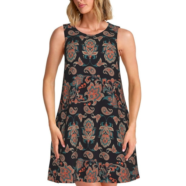 Balery Retro Floral Vestidos de verano para mujer con estampado: vestido holgado sin mangas, vestido playero informal y cómodo para días calurosos.