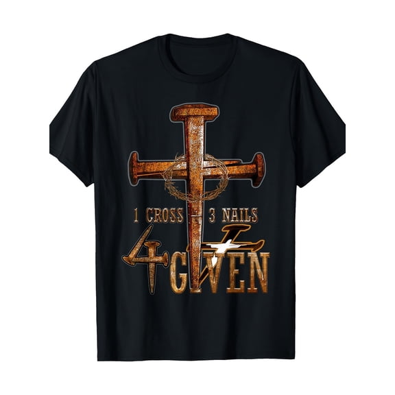 Men'S Christian Religious T-Shirt with Cross, 3 Nails & Crown of Thorns Design