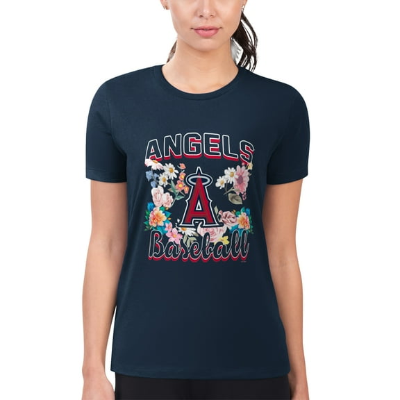 Women's G-III 4Her by Carl Banks Navy Los Angeles Angels Super-Slim Fit Lightweight Flowers Graphic T-Shirt