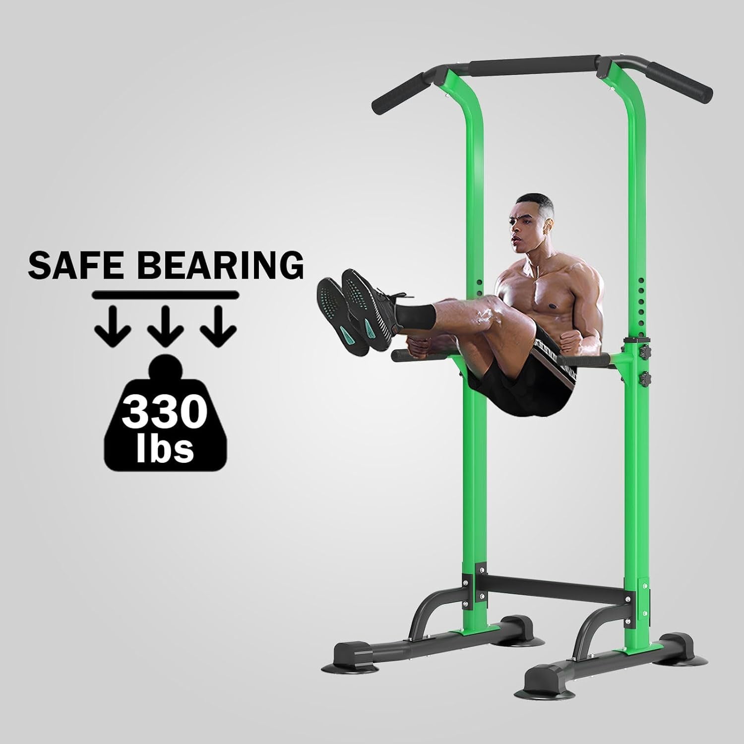 SOGES Height Adjustable Power Tower Dip Stands Pull up Bar Strength Training for Home Gym Green