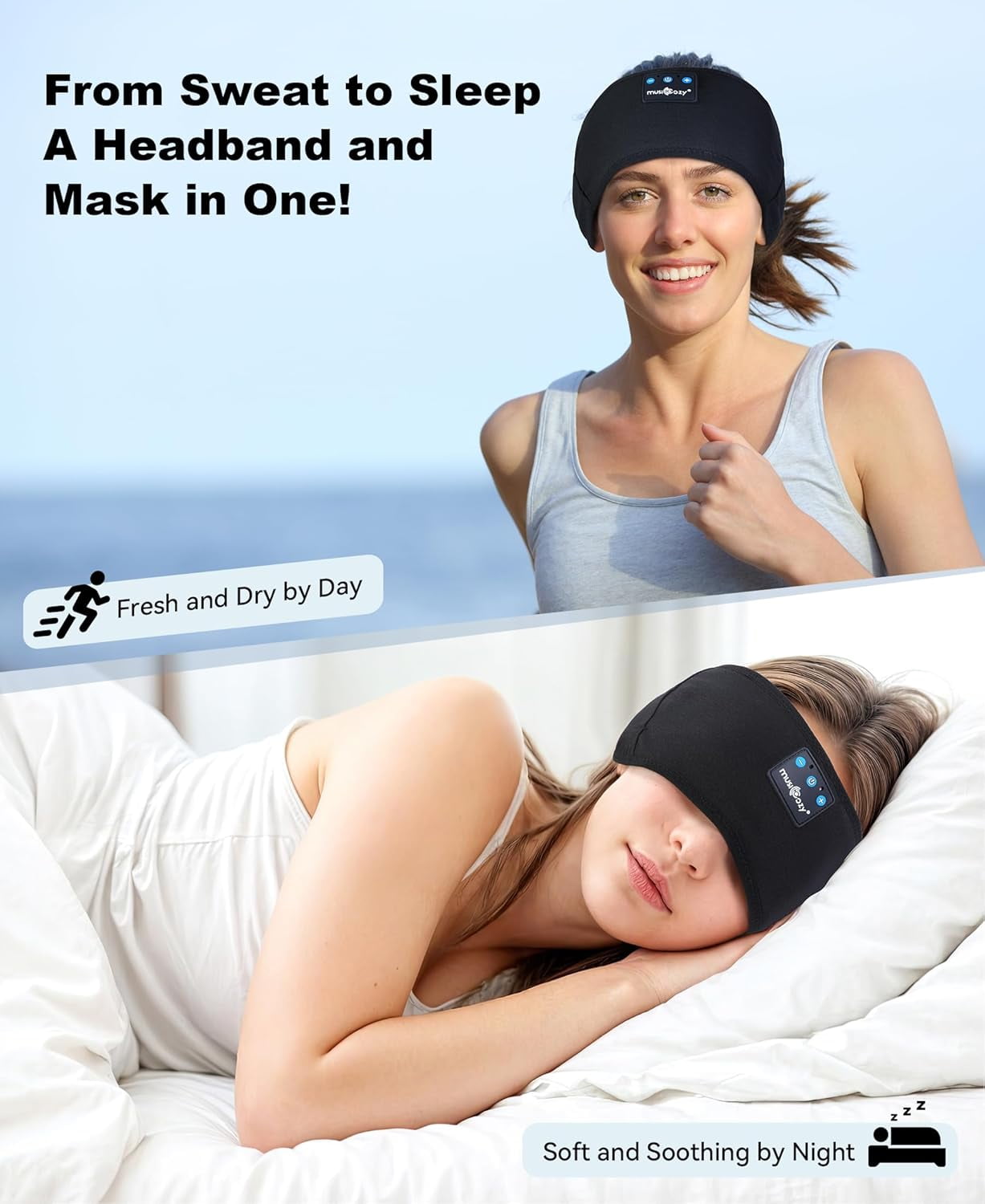 ZLC Bluetooth 5.4 Sleep Headphones Headband, Wireless Music Earphones Sleeping Eye Mask, Cool Tech Gadgets for Women, Mom, Sports, Workout, Running, Unique Gifts