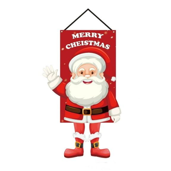 Christmas Hanging Flag – Santa & Snowman Wall Banner, Red Fabric Holiday Decoration for Party, Door, Window, Photo Backdrop, Indoor Outdoor Scene Decor