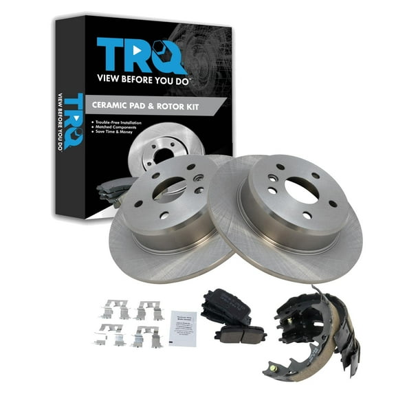 TRQ Rear Brake Pad & Rotor Kit Brake Pads Brake Rotor Parking Brake Shoe Set Ceramic Fits Select 2001-2003 Toyota Highlander