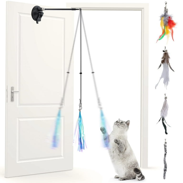  Qzecpd Cat Toys, Cat Feather Toys, Suction Cup Cat Toy Cat  Feather Toys, Interactive Cat Toy with Super Suction Cup, Interactive  Detachable 4 Pcs Replacement with Bells Cat Toys for